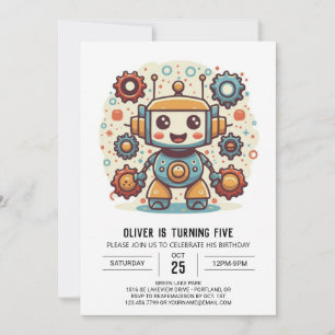 Elegant Watercolor Mechanical Robot Birthday Inbjudningar