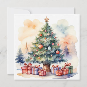 Elegant Watercolor Modern God jul Träd Julkort