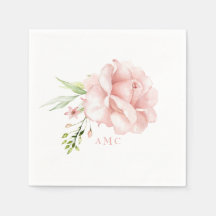 Elegant Watercolor Monogram Rosa Blommigt Cocktail