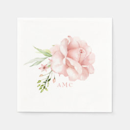 Elegant Watercolor Monogram Rosa Blommigt Cocktail Pappersservett