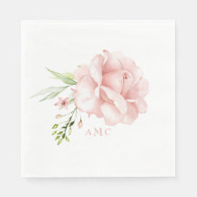 Elegant Watercolor Monogram Rosa Blommigt Luncheon