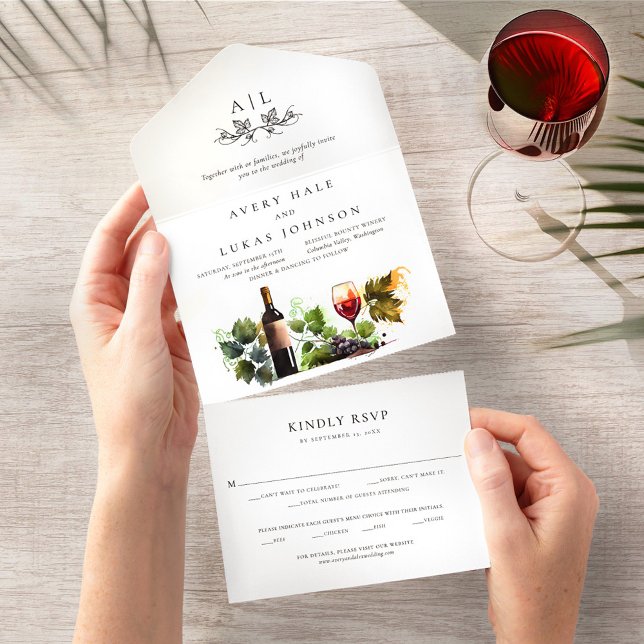 Elegant Watercolor Monogram Vineyard Bröllop (Skapare uppladdad)