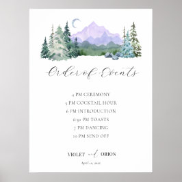 Elegant Watercolor Mountain Bröllop Schedule Poster