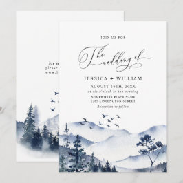 Elegant Watercolor Mountain Forest Bröllop Inbjudningar