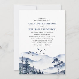 Elegant Watercolor Mountain Forest Bröllop Inbjudningar