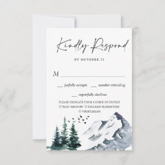 Elegant Watercolor Mountain Forest Bröllop OSA Kort