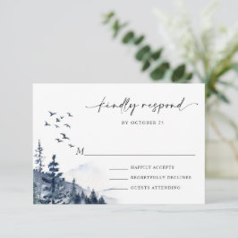 Elegant Watercolor Mountain Forest Bröllop OSA Kort