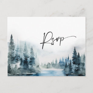 Elegant Watercolor Mountain Forest Bröllop OSA Vykort