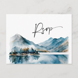 Elegant Watercolor Mountain Forest Bröllop OSA Vykort