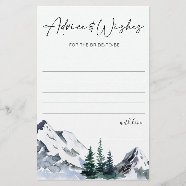 Elegant Watercolor Mountains Forest Advice Card (Framsida)