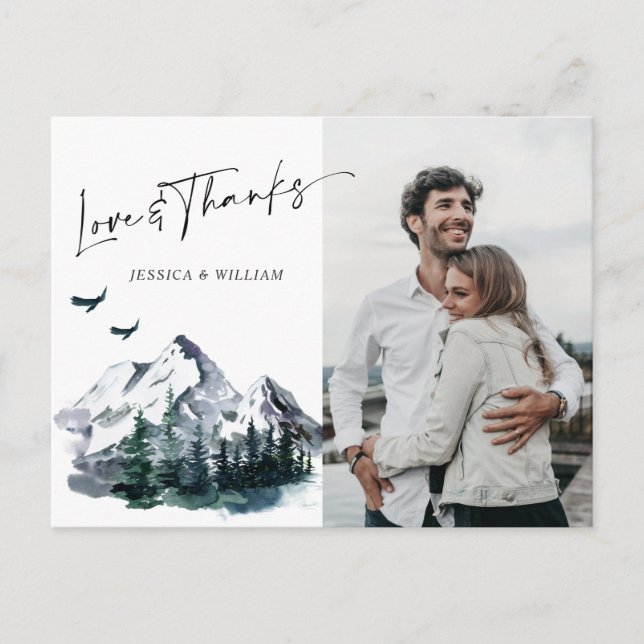 Elegant Watercolor Mountains PHOTO Tack Vykort (Framsida)