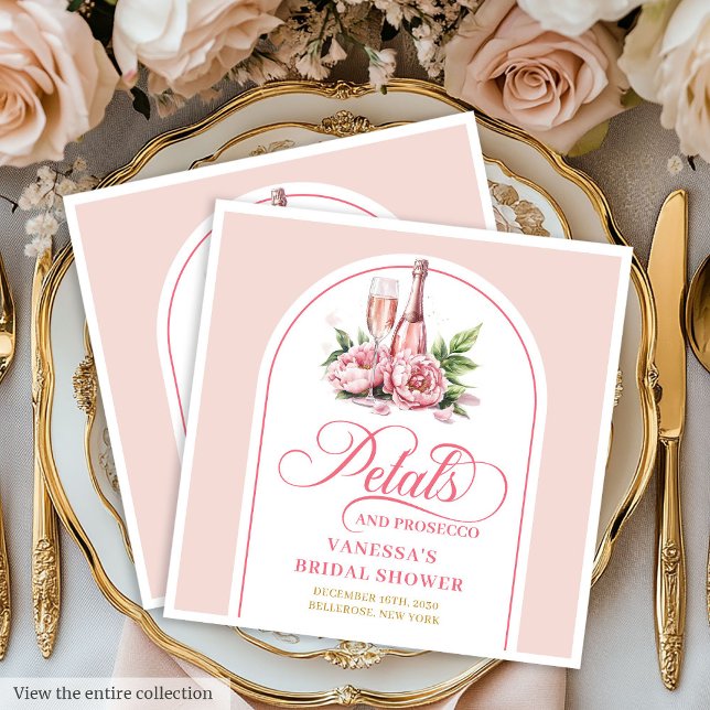 Elegant watercolor napkins pearls and prosecco pappersservett (Add a touch of sophistication to your celebration with these Petals and Prosecco bridal shower napki)
