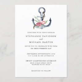 Elegant Watercolor Nautical Anchor Greenery Inbjudningar