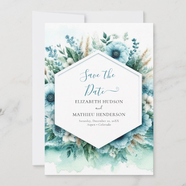 Elegant Watercolor Nautical Bröllop Spara Datumet (Framsida)