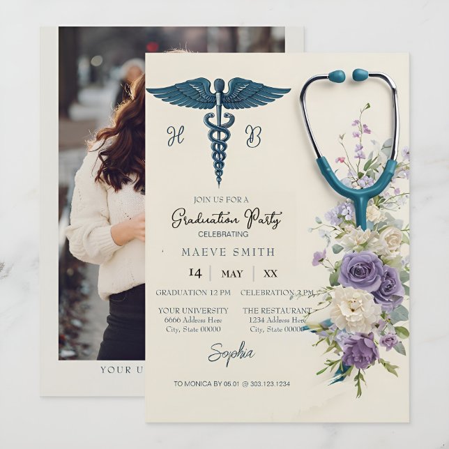 Elegant Watercolor Nursing Graduation Invitation w Inbjudningar (Skapare uppladdad)