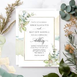 Elegant Watercolor och Greenery Eucalyptus Bröllop Inbjudningar