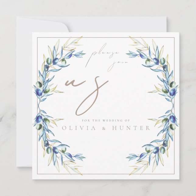 Elegant Watercolor Olive Branch Wedding Invitation Inbjudningar (Framsida)