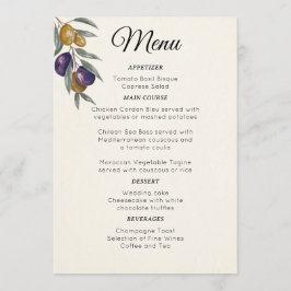 Elegant Watercolor Olive Bröllop Menu Meny