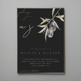 Elegant Watercolor Olive Gren bröllopsinbjudan