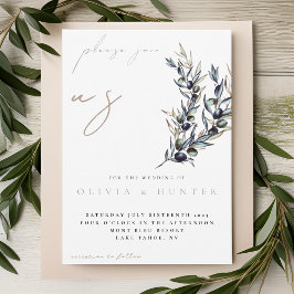 Elegant Watercolor Olive Gren bröllopsinbjudan