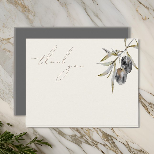 Elegant Watercolor Olive Gren Tack Kort (Skapare uppladdad)