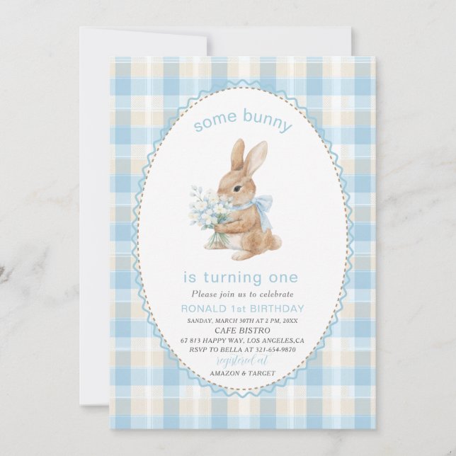 Elegant  Watercolor One 1st Birthday some bunny Gi Inbjudningar (Framsida)