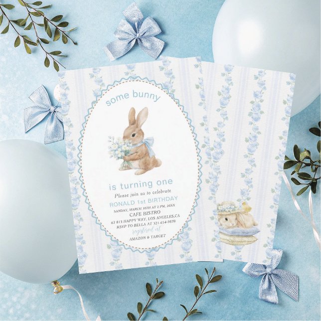 Elegant  Watercolor One 1st Birthday some bunny Gi Inbjudningar (Skapare uppladdad)