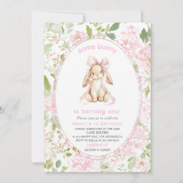 Elegant  Watercolor One 1st Birthday some bunny Gi Inbjudningar