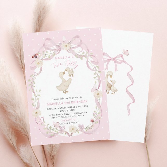 Elegant  Watercolor One 2nd Birthday silly goose B Inbjudningar (Skapare uppladdad)