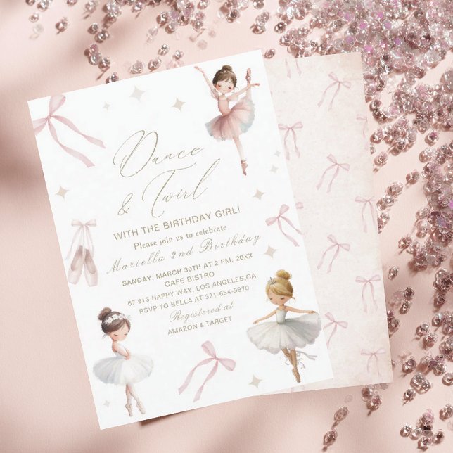 Elegant  Watercolor One 2nd Birthday tutu cute Gir Inbjudningar (Skapare uppladdad)