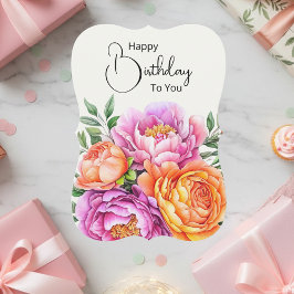 Elegant Watercolor Orange Pink Peonies Birthday Julkort