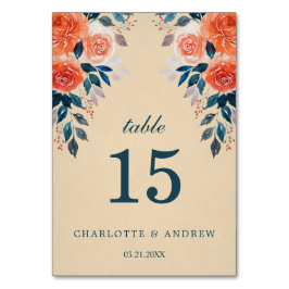 Elegant Watercolor Orange Ro Bröllop Bordsnummer