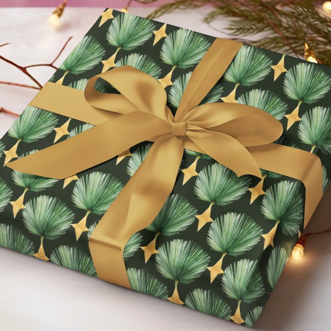 Elegant Watercolor Palm Leaf Christmas Pattern Presentpapper (Skapare uppladdad)
