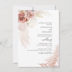 Elegant Watercolor Pampas Grass Terracotta Bröllop Inbjudningar