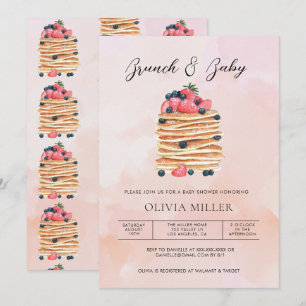 Elegant Watercolor Pancakes Brunch & Baby Shower Inbjudningar