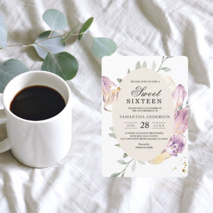 Elegant Watercolor Pansy & Lila blommor Ram Inbjudningar