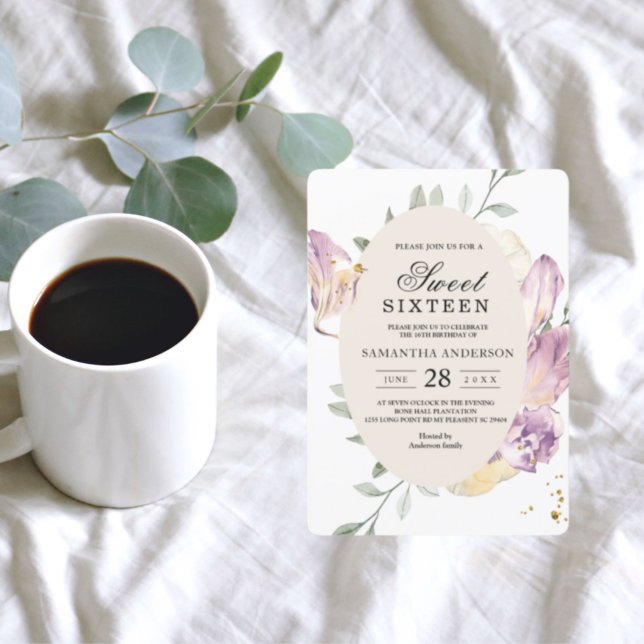 Elegant Watercolor Pansy & Lila blommor Ram Inbjudningar (Skapare uppladdad)