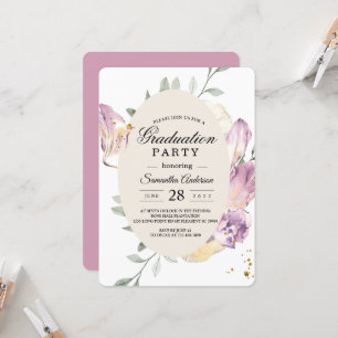 Elegant Watercolor Pansy & Lila blommor Ram Inbjudningar