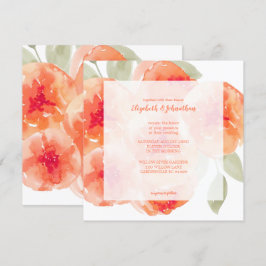 Elegant Watercolor Peach Peonies Blommigt Bröllop Inbjudningar