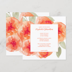 Elegant Watercolor Peach Peonies Blommigt Bröllop Inbjudningar