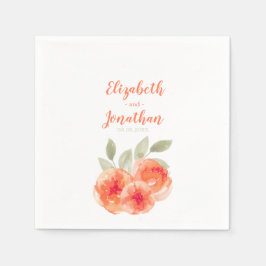 Elegant Watercolor Peach Peonies Blommigt Bröllop Pappersservett