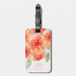Elegant Watercolor Peach Peonies Monogram Märkre Bagagebricka