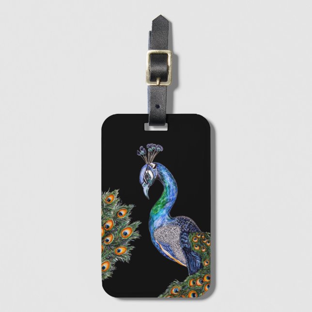Elegant Watercolor Peacock Bagagebricka (Framsida vertikal)