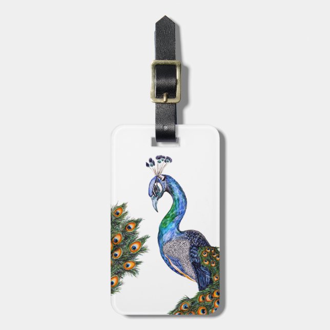 Elegant Watercolor Peacock Bagagebricka (Vertikal Framsida)