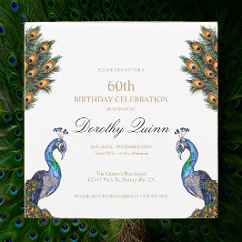 Elegant Watercolor Peacock Birthday Inbjudningar