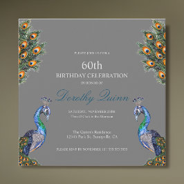 Elegant Watercolor Peacock Birthday Inbjudningar