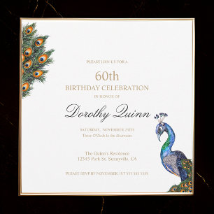 Elegant Watercolor Peacock Birthday Inbjudningar