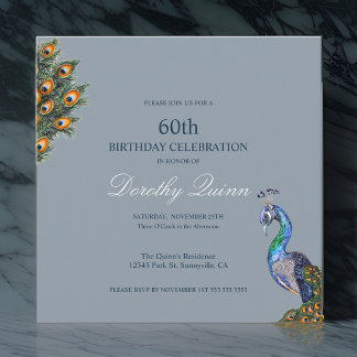 Elegant Watercolor Peacock Birthday Inbjudningar
