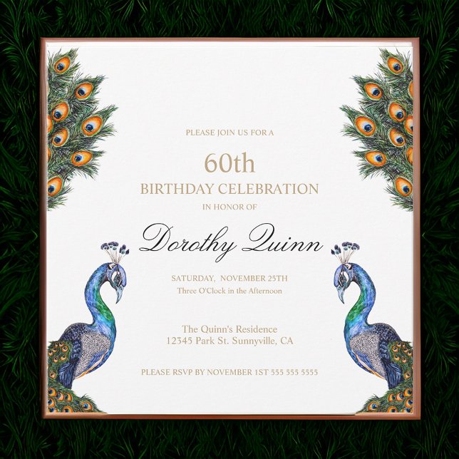 Elegant Watercolor Peacock Birthday Inbjudningar (Skapare uppladdad)
