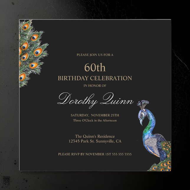 Elegant Watercolor Peacock Birthday Inbjudningar (Skapare uppladdad)